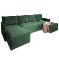 WOHNLANDSCHAFT TRES Grün Kordstoff mit Schlaffunktion - Grün, Holz (271/85/140cm) - MASSENO