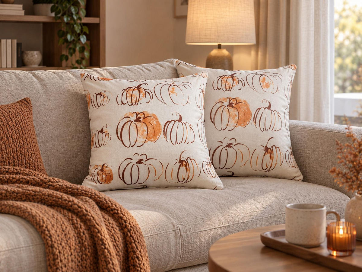 OKRASNA BLAZINA komplet 2 bež 45/45 cm Cucurbita - bež, tekstil (45/45cm) - Beliani