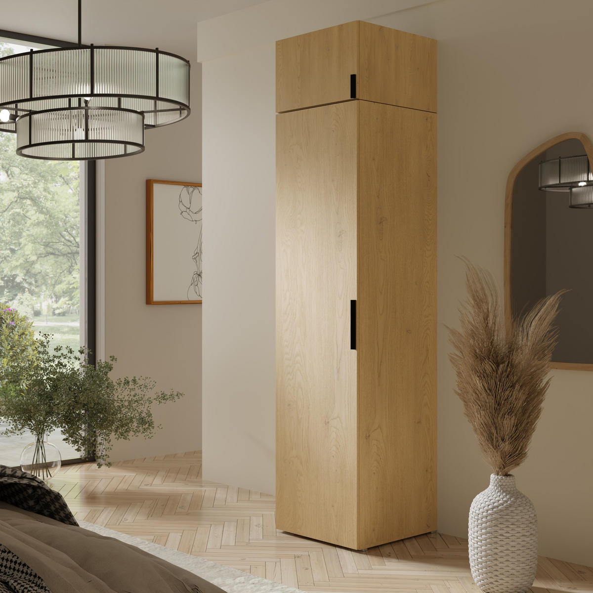 AUFSATZ für Schrank Napoli 1D 50 Eiche Cremona (schwarzer oder goldener Griff) - Eichefarben/Silberfarben, Holzwerkstoff/Kunststoff (50/35/60cm) - mzm24