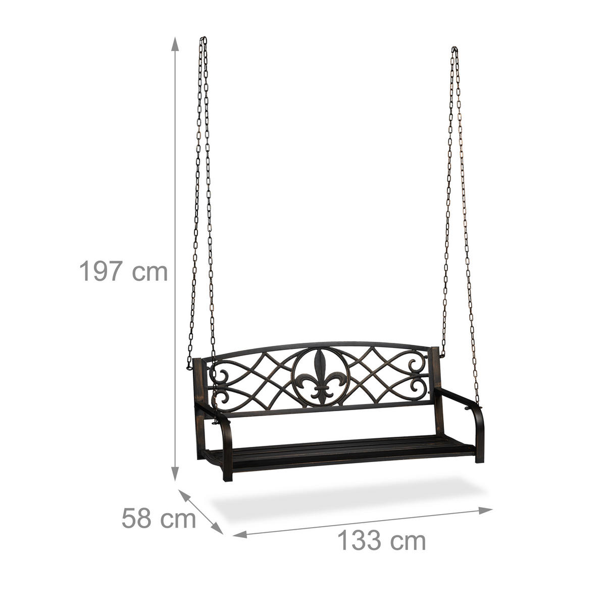 HÄNGEBANK - Schwarz, Metall (133/197/58cm) - Relaxdays