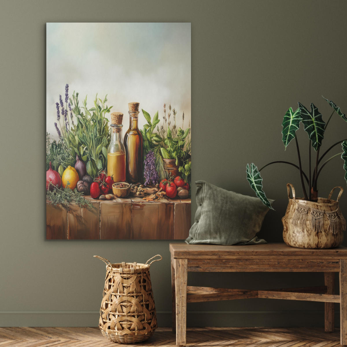 AKUSTIKPANEEL Stilleben - Kräuter - Gewürze - Früchte - Farbenfroh 70x100 cm - Grün, Textil (70/0.9/100cm) - MuchoWow