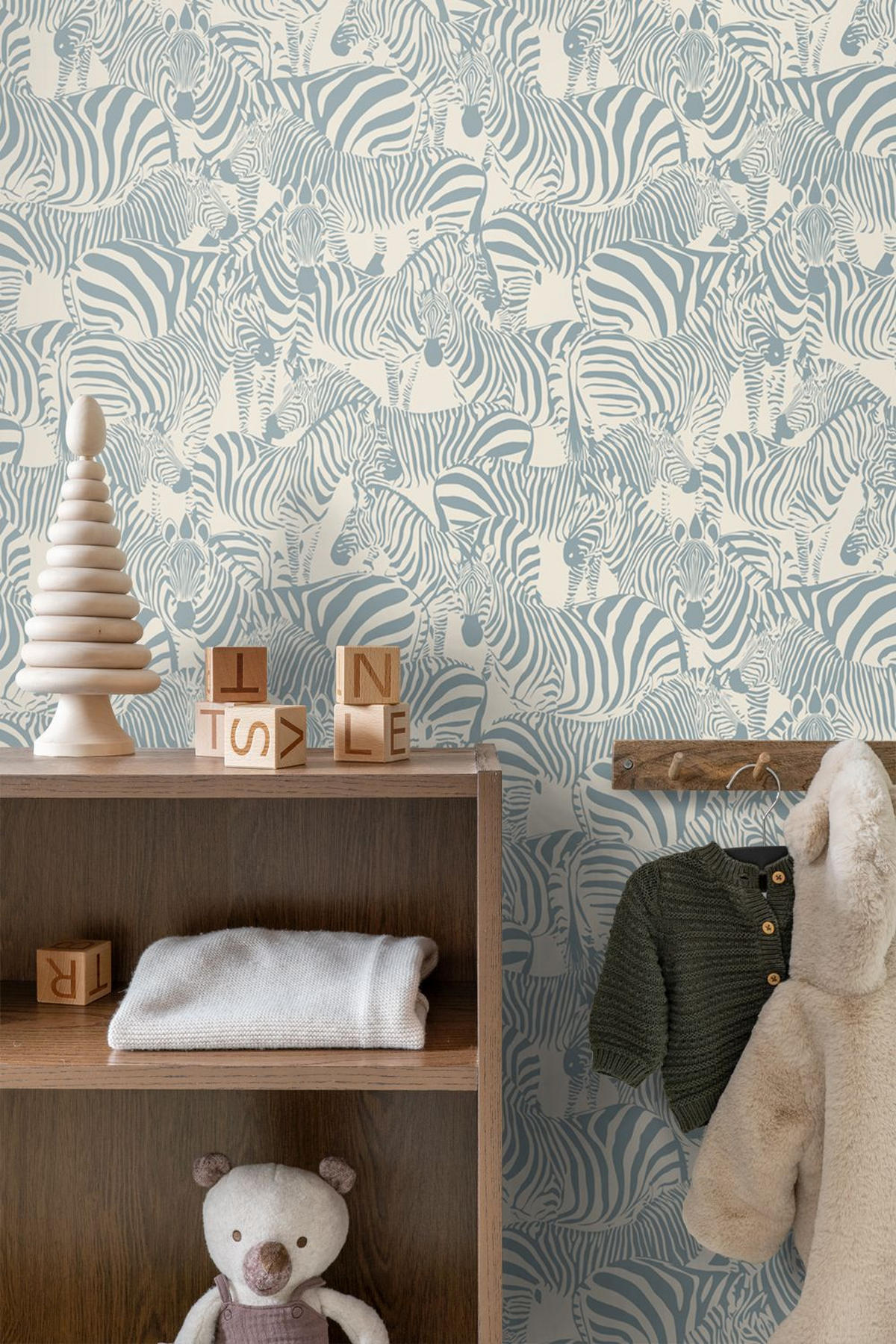 TAPETE Zebras 50 x 900 cm - Blau, Papier (50/0.1cm) - ESTAhome