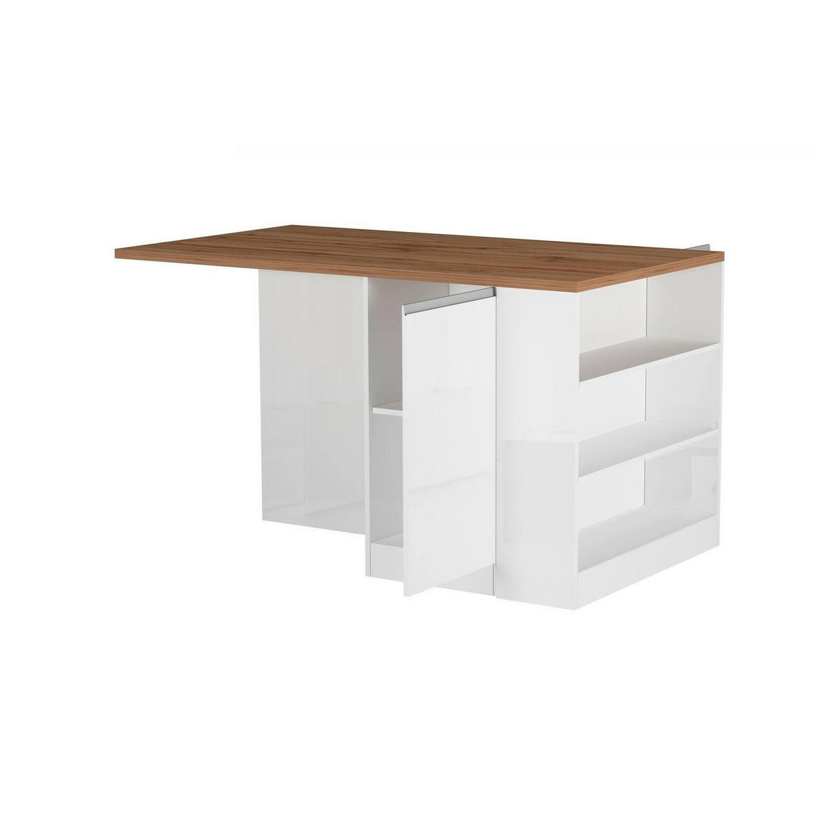 KÜCHENINSEL Glänzendes Weiß, Eiche 90/160/90 cm - Eichefarben/Weiß, Holzwerkstoff (160/90/90cm) - DMORA