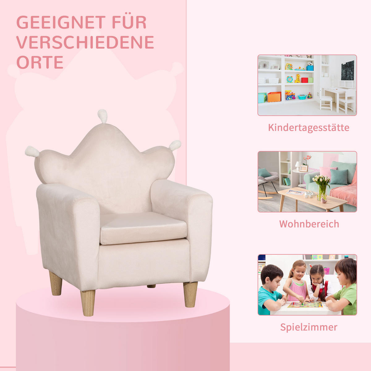 KINDERSESSEL, Rosa, Polyester - Rosa, Kunststoff (42/58/50cm) - HOMCOM