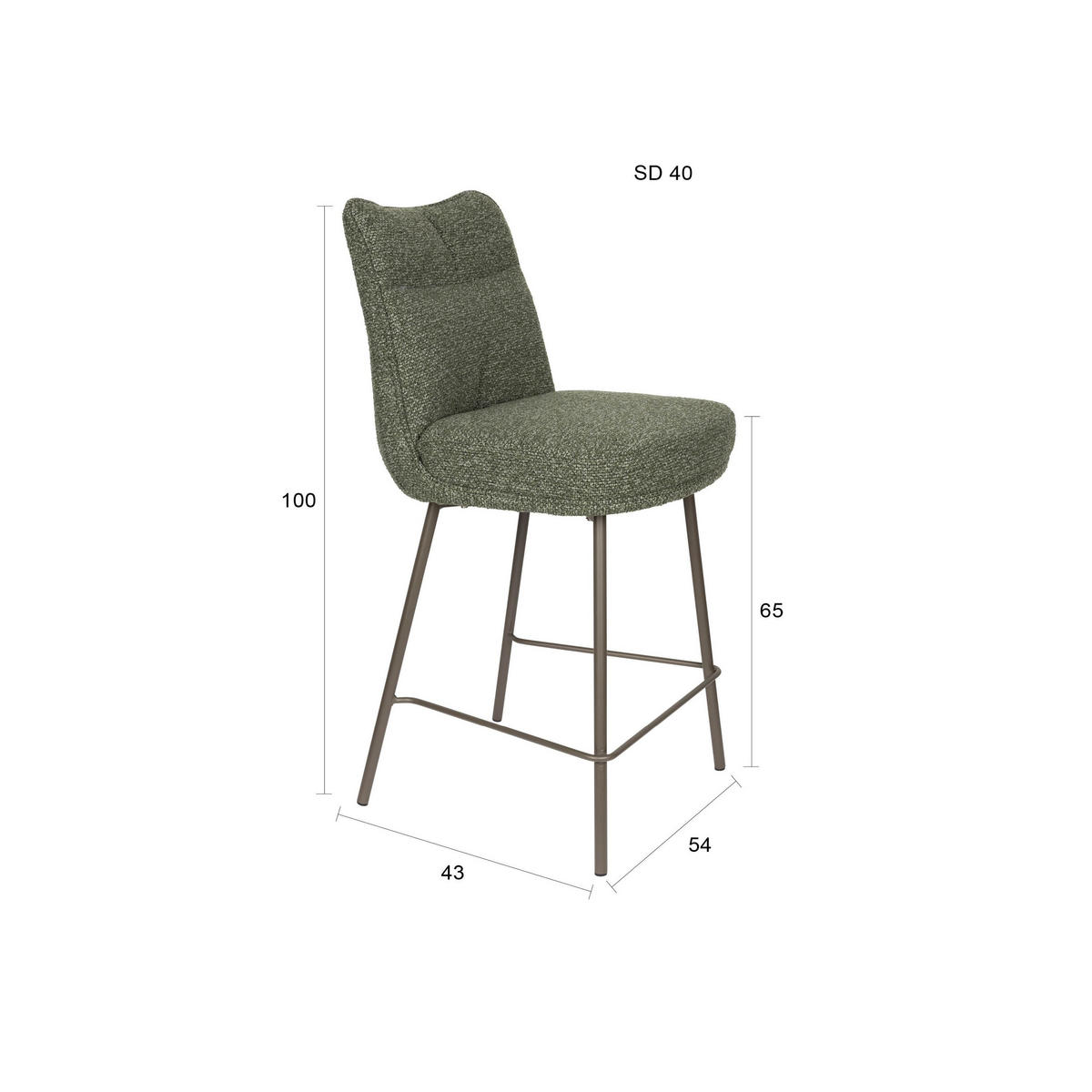 BARHOCKER Jacques mit Rückenlehne 65 cm Grün - 2 er Set - Grün, Kunststoff (43/100/54cm) - Housecraft Living