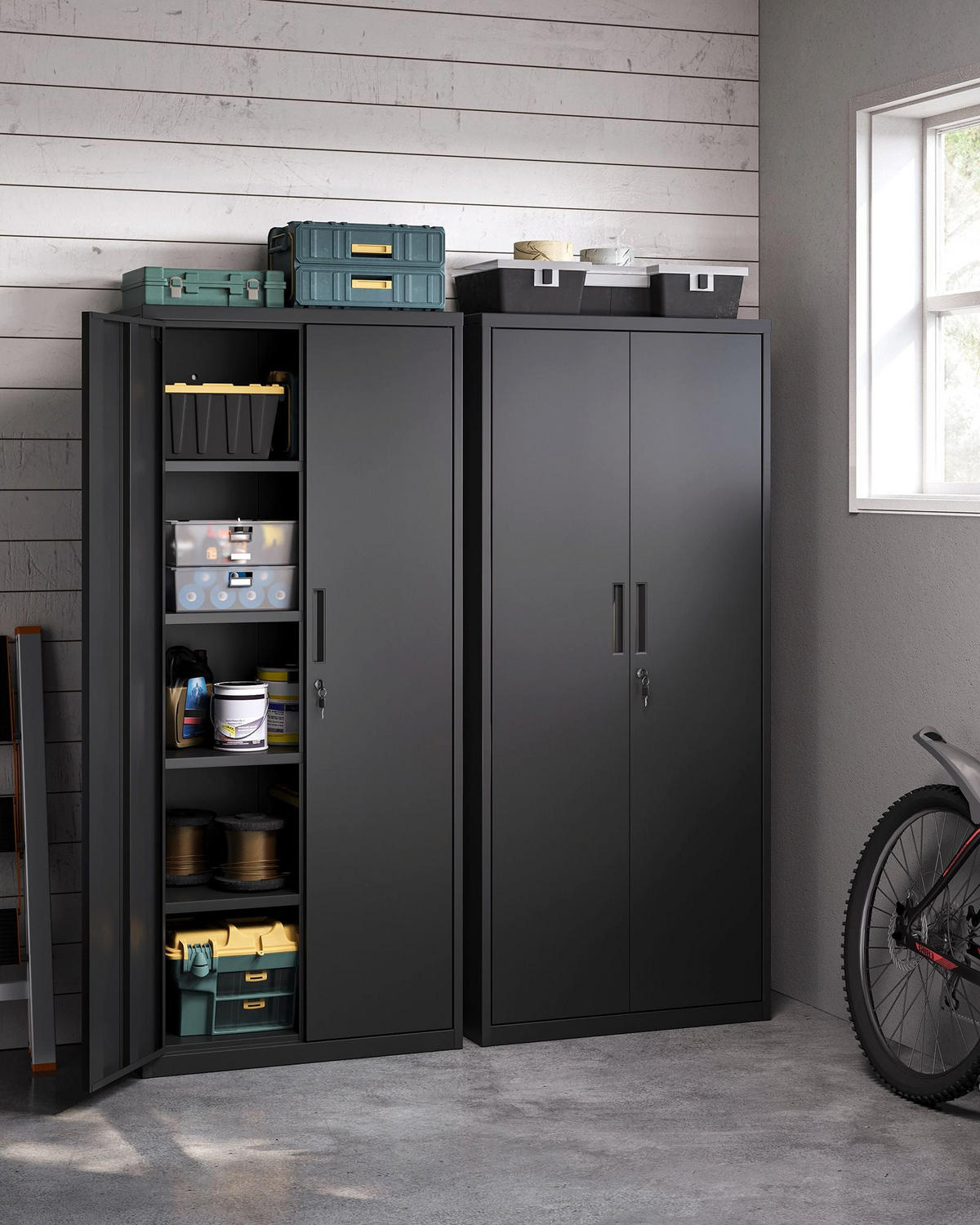 AKTENSCHRANK WINDHOEK - Schwarz, Metall (80/180/40cm) - Hansiro