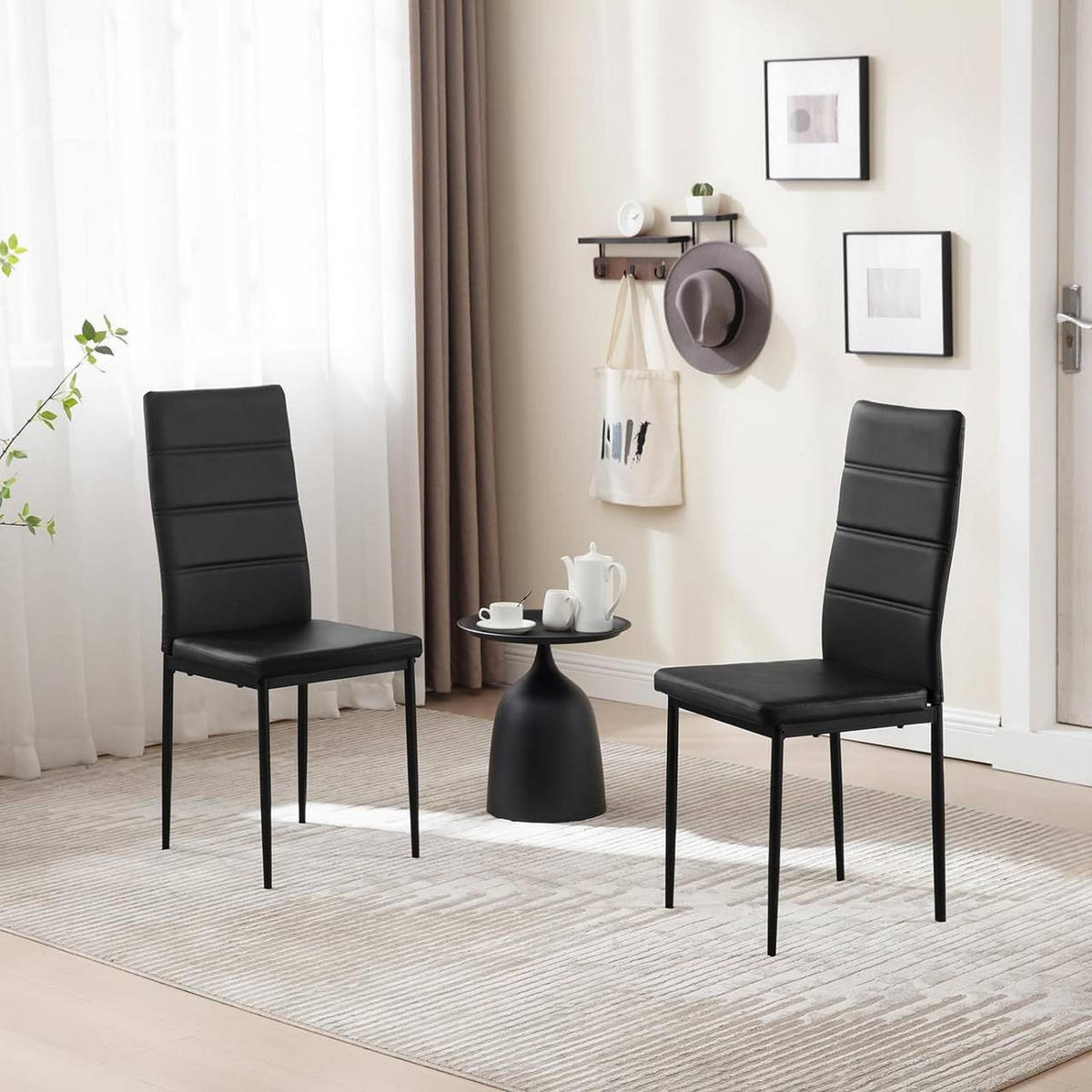 ESSZIMMERSTÜHLE 4er Set aus Kunstleder, Schwarz - Schwarz, Kunststoff/Metall (40/98/51cm) - Woltu