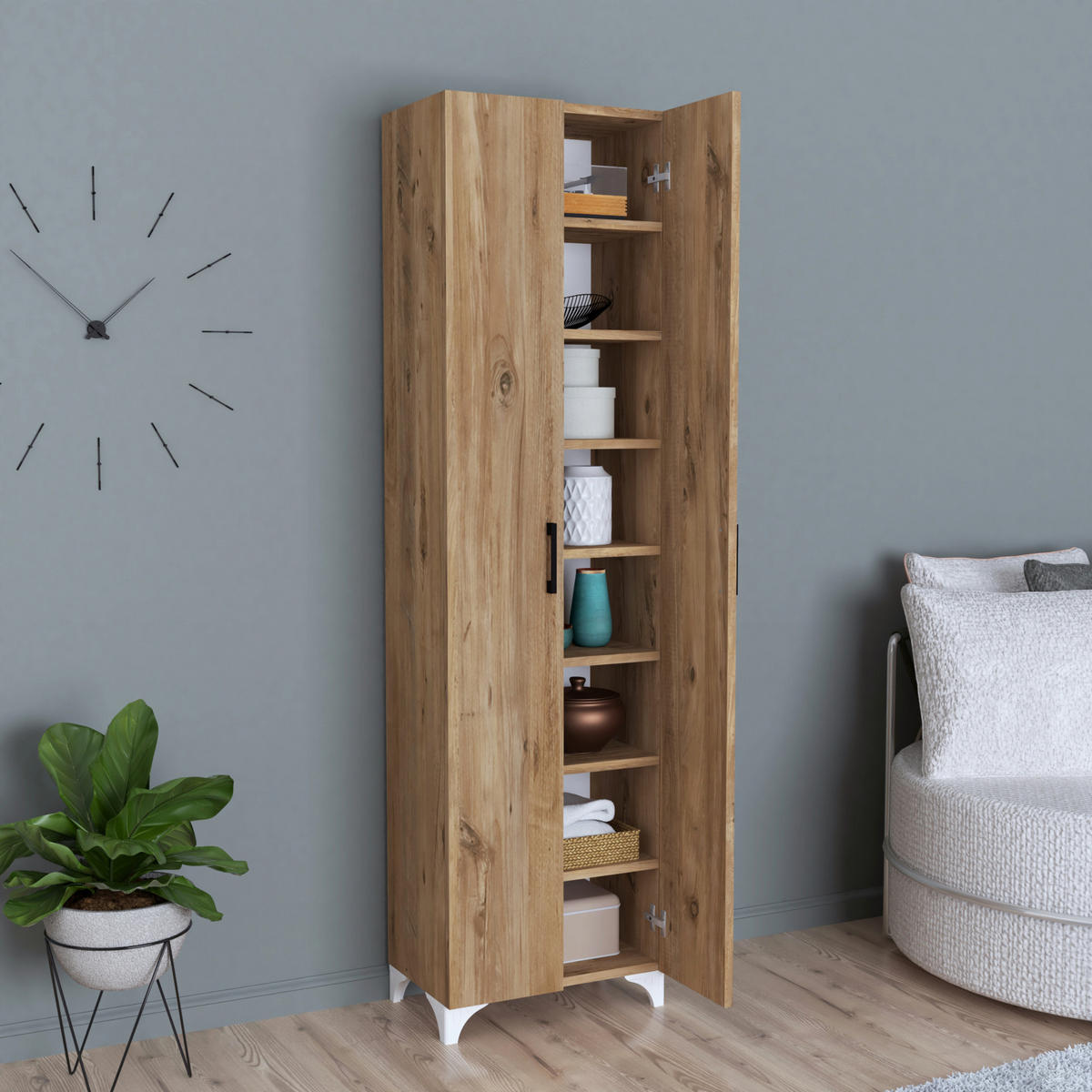 MEHRZWECKSCHRANK Strömsund - Eichefarben, Holzwerkstoff (48.5/177.5/32cm) - [en.casa]