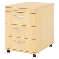 ROLLCONTAINER - mit 3 Schubladen 58/42,8/59 cm in Ahornfarben Bogengriff (Kunststoff) - Ahornfarben, Holzwerkstoff (42.8/59/58cm) - bümö