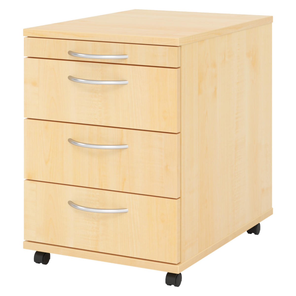 ROLLCONTAINER - mit 3 Schubladen 58/42,8/59 cm in Ahornfarben Bogengriff (Kunststoff) - Ahornfarben, Holzwerkstoff (42.8/59/58cm) - bümö