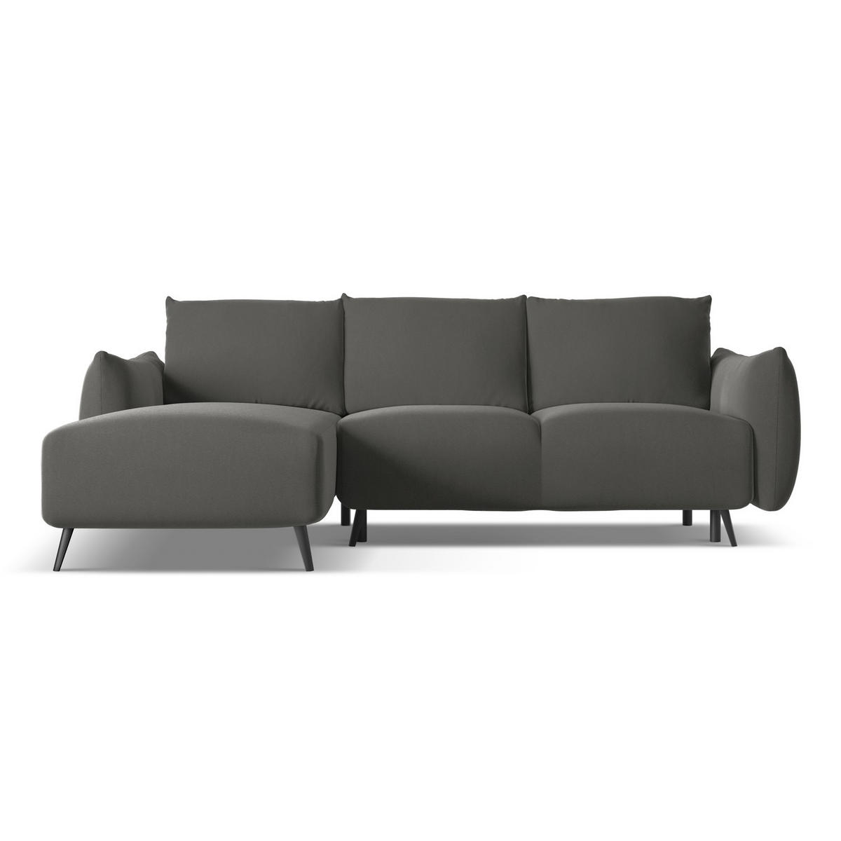 ECKSOFA mit Schlaffunktion Samt Stoff Grau - Dunkelgrau/Schwarz, Textil/Metall (162/242cm) - LaMiaSofa