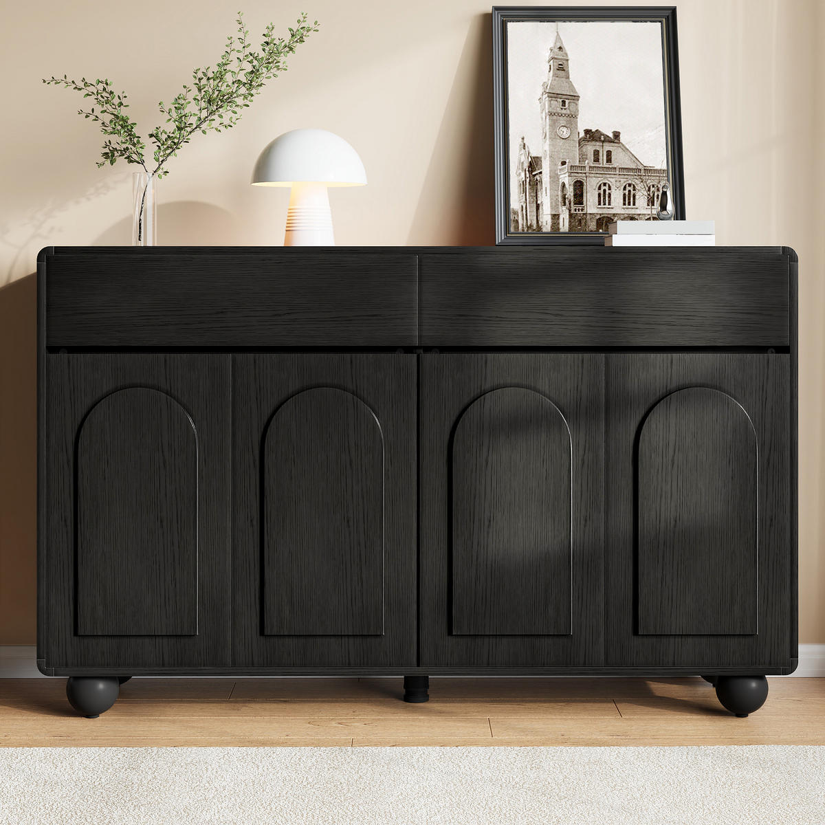 SIDEBOARD geschwungene Türen PB MDF Metallfüße modern - Schwarz, Holzwerkstoff (38/89/140cm) - FLIEKS