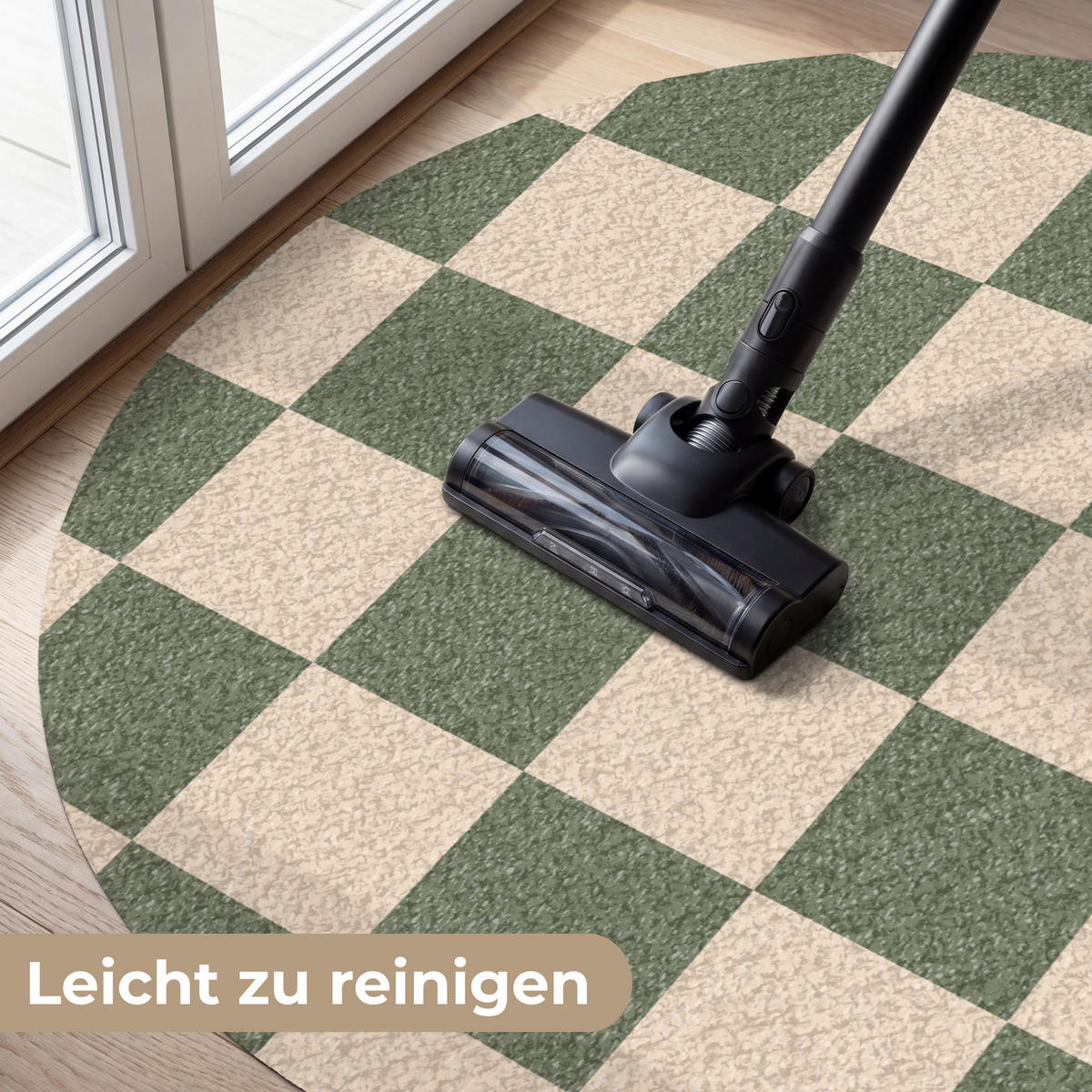 FUSSMATTE Schachbrettmuster - Grün - Beige - Blöcke Flurteppich 120x120 cm - Olivgrün, Kunststoff (120/120cm) - MuchoWow