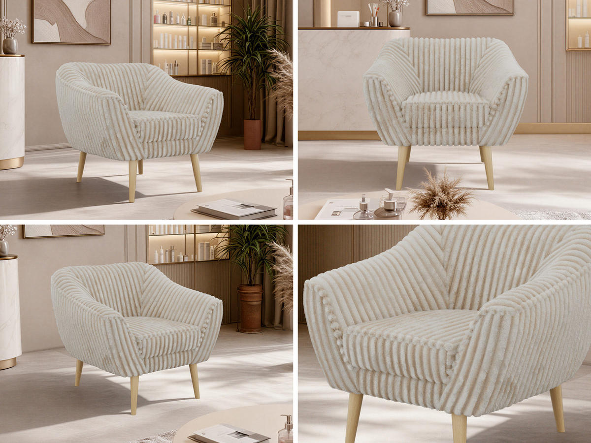 SESSEL PIRS - Beige Cord - Holzbeine - Beige/Buchefarben, Holzwerkstoff/Textil (80/75/74cm) - MKS