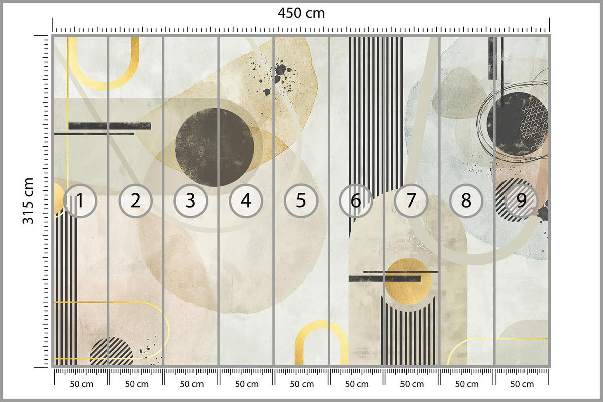 FOTOTAPETE für Wohnzimmer Geometrische Kreise Streifen Glamour 450x315 - Gelb/Beige, Papier (450/315cm) - Muralo