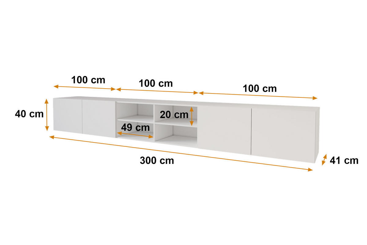 LOWBOARD ELIO-W 3x100x40x41 cm - Weiß - Weiß, Holzwerkstoff (300/40/41cm) - ALTDECOR