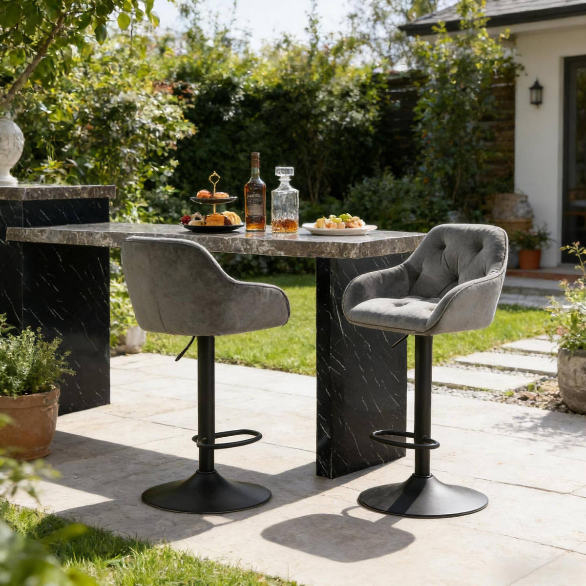 BARHOCKER 2er-Set höhenverstellbar und drehbar in Dunkelgrau - Dunkelgrau, Metall (37/108.5/37.5cm) - MIVRAY