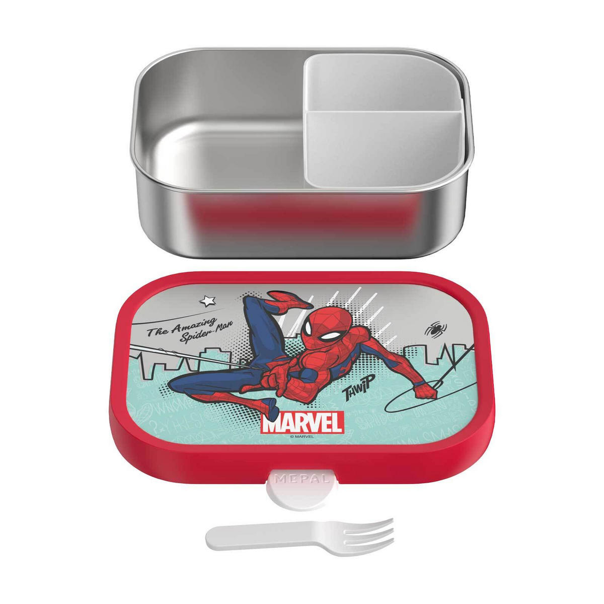 EDELSTAHL-BROTDOSE MIT GABEL Campus Spiderman 18 x 13 cm - Rot, Kunststoff/Metall (13.2/6.1/17.8cm) - Mepal