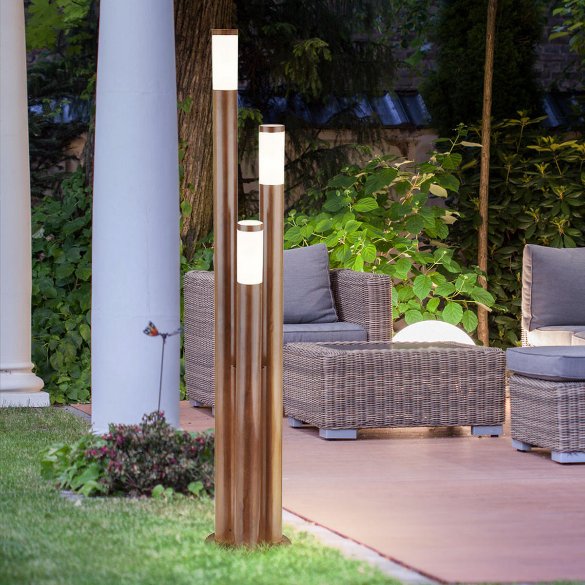 LED STEHLEUCHTE Edelstahl Braun Holzoptik - Braun, Kunststoff/Metall (28/28/170cm) - Globo Lighting