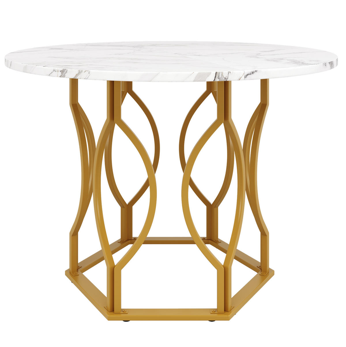 JEDÁLENSKÝ stôl okrúhly, 100/100/76 cm, MDF a kov, zlatá/biela - zlatá, kompozitné drevo (100/100/76cm) - BEAOK