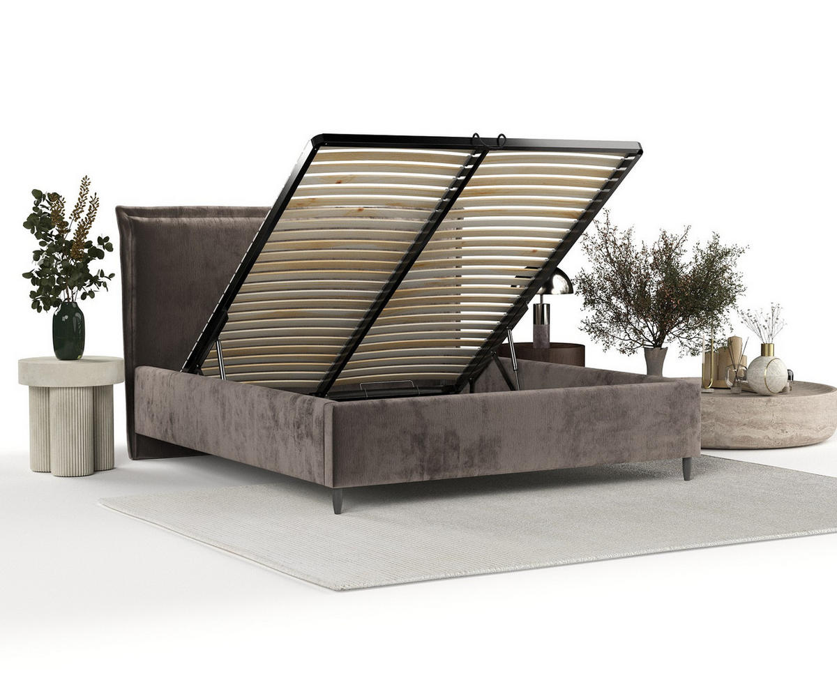 POLSTERBETT Cape Cod Braun 160/200 cm im Chenille-Stoff - Schwarz/Naturfarben, Holz/Holzwerkstoff (160/200cm) - Maison de Reve