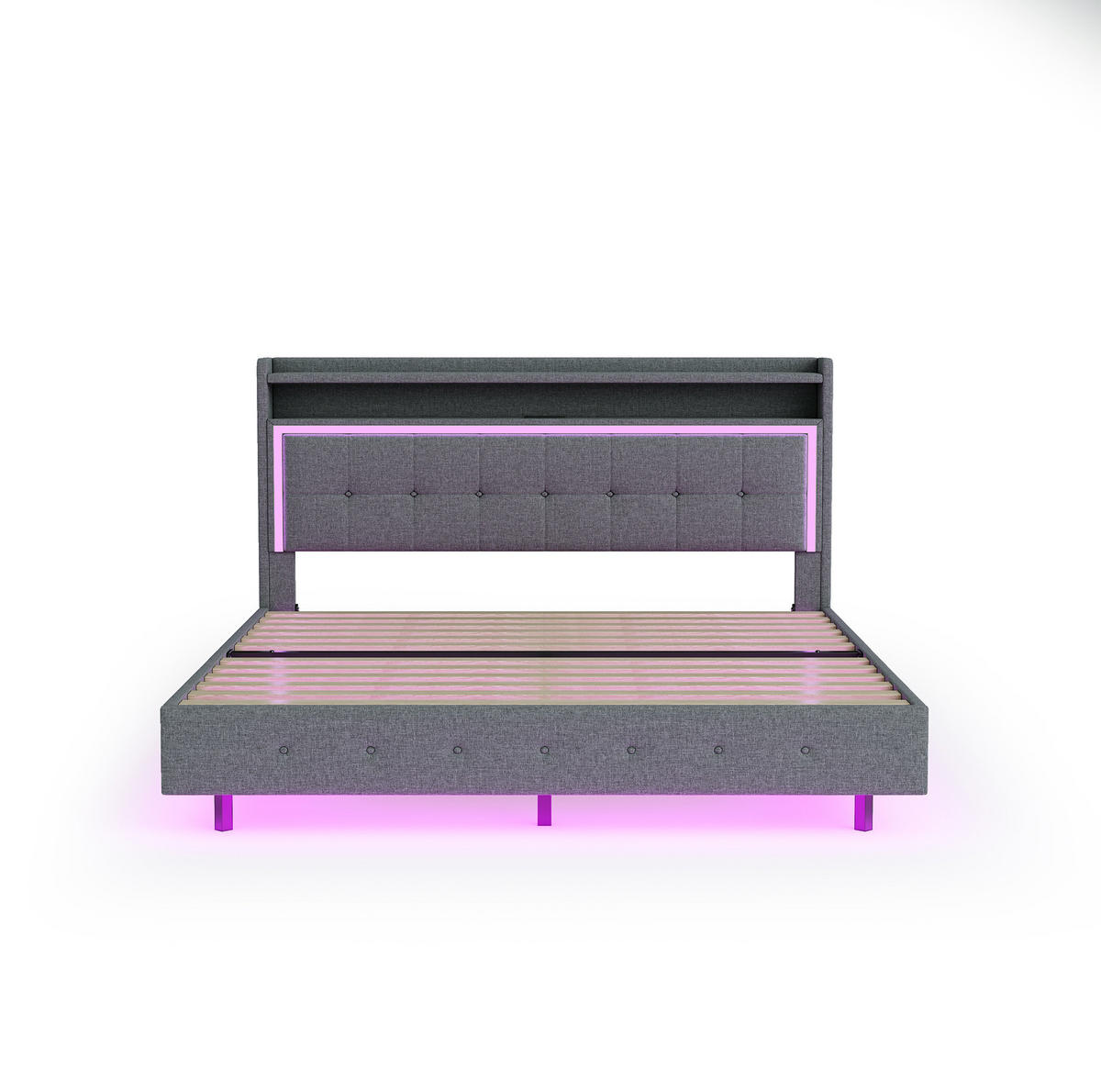 POLSTERBETT mit USB und LED 160x200 cm Grau - Grau, Metall (160/200cm) - Meubliv