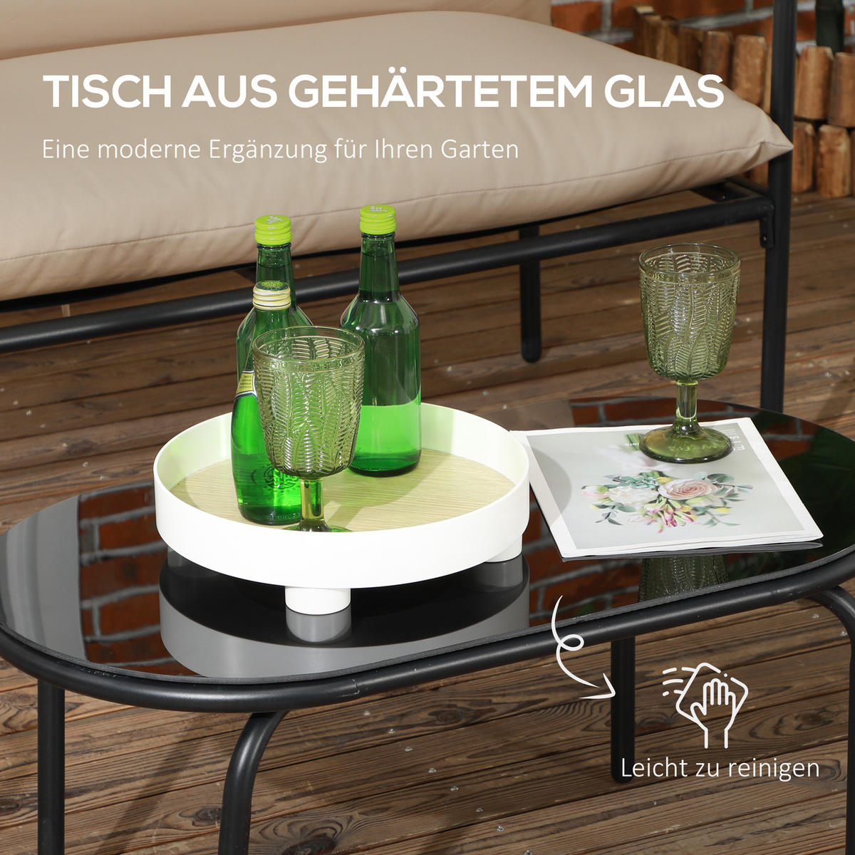 GARTENMÖBEL Set, Stahl, Polyester, Khaki - Dunkelbraun, Kunststoff/Metall - Outsunny