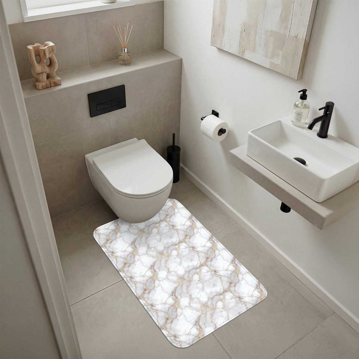 KÚPEĽŇOVÁ PREDLOŽKA Biela - zlatá - mramorová - sivá 60x90 cm - biela, textil/plast (60/90cm) - OnlyWow