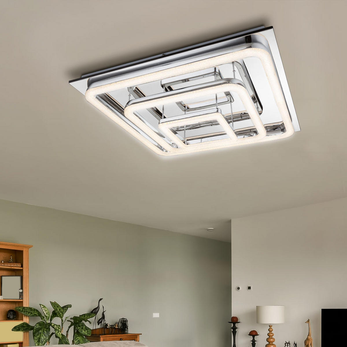 LED DECKENLEUCHTE RETA Silber Kristalloptik - Silberfarben, Metall (70/70/14.5cm) - Globo Lighting