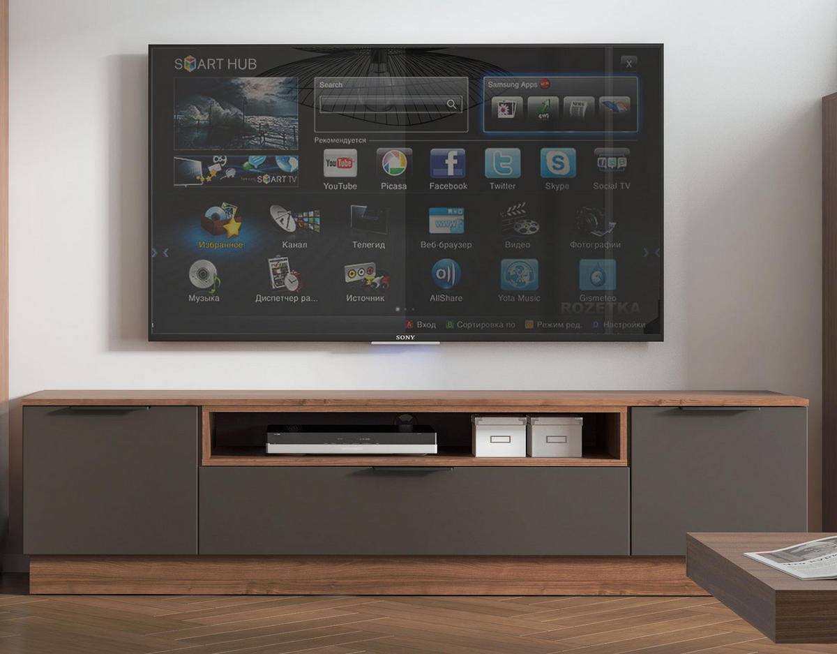 LOWBOARD Alicante Walnuss / Schwarzgrau 200 / 50 / 53,7cm - Walnussfarben/Schwarz, Holz/Holzwerkstoff (200/53.7/50cm) - Feldmann-Wohnen