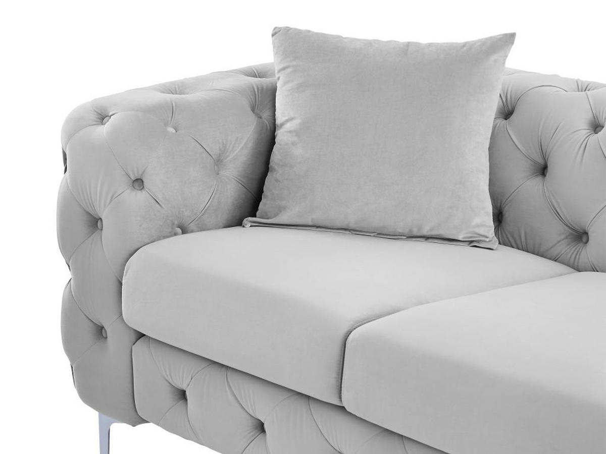 CHESTERFIELD-SOFA 3-Sitzer - Hellgrau - Samt - EDWINA - Hellgrau, Textil (91/76/220cm) - Vente-Unique