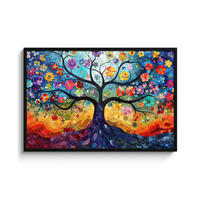 ZARÁMOVANÝ PLAGÁT Umenie - Strom života - Kvety - Hippie 120x80 cm - tmavomodrá, papier (120/80cm) - MuchoWow