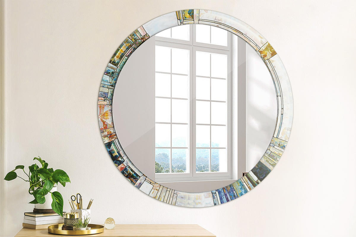 SPIEGEL Ø90 cm Rund mit Aufdruck - Perlmutt, Glas (90/90/0.4cm) - TULUP