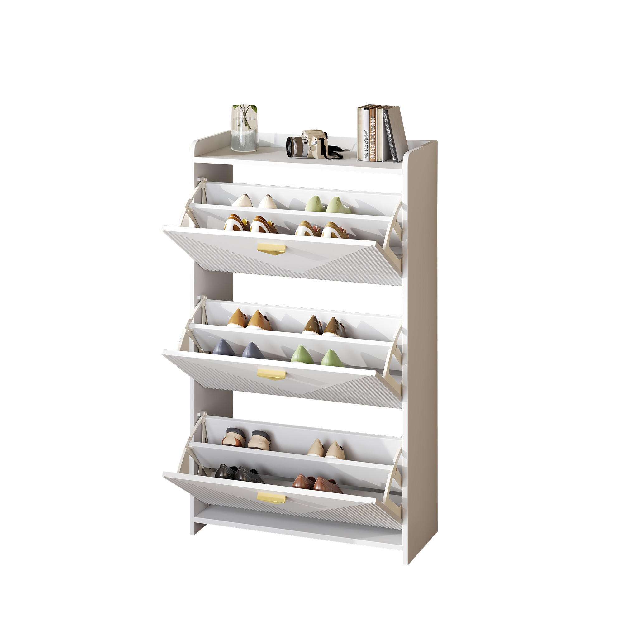 SCHUHSCHRANK aus MDF 70x30x120cm in Weiß mit 3 Klapptüren - Weiß, Holzwerkstoff (70/120/30cm) - Modfu