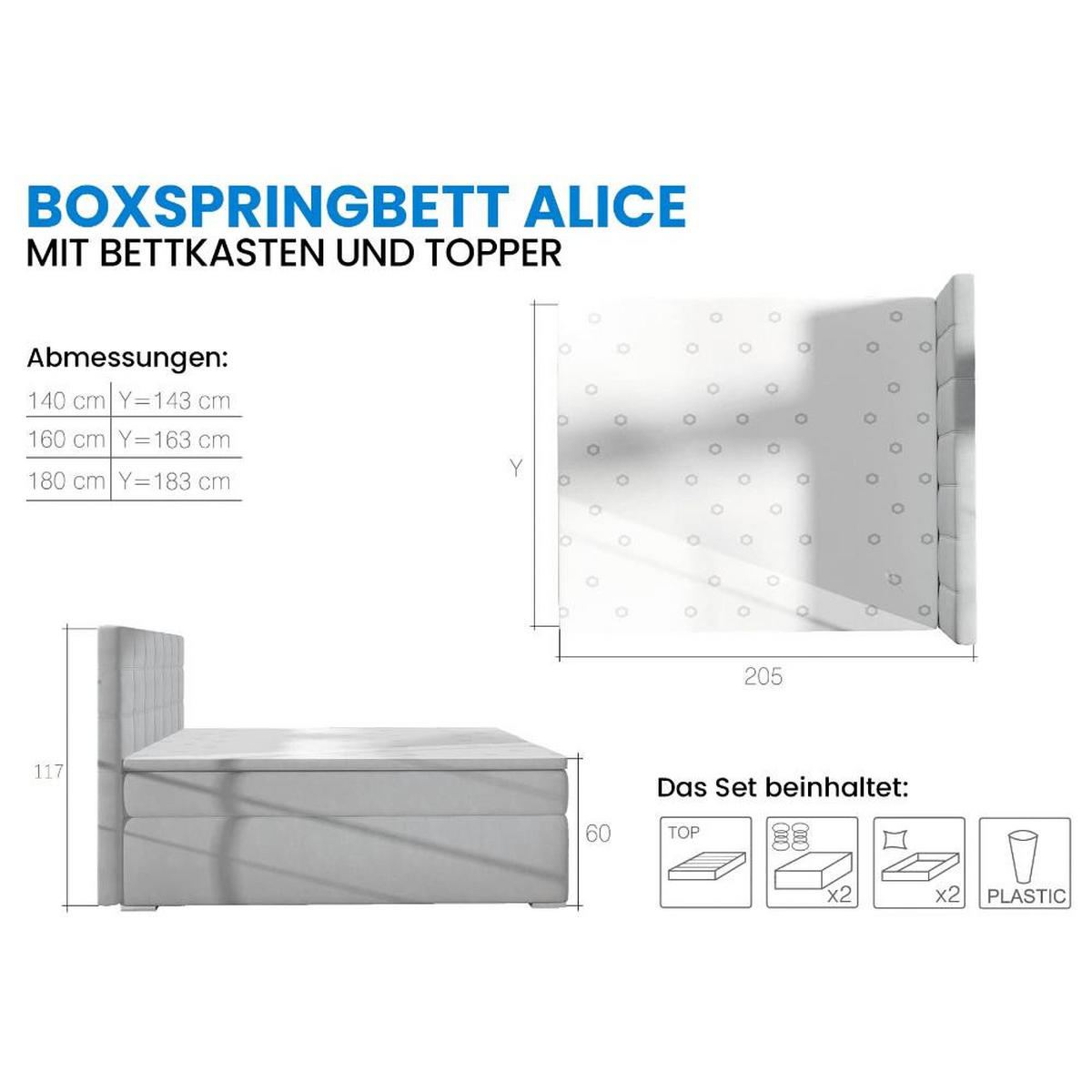 BOXBETT Alice Bonellfederkern - Dunkelgrau, Holz/Holzwerkstoff (140/200cm) - Best For Home