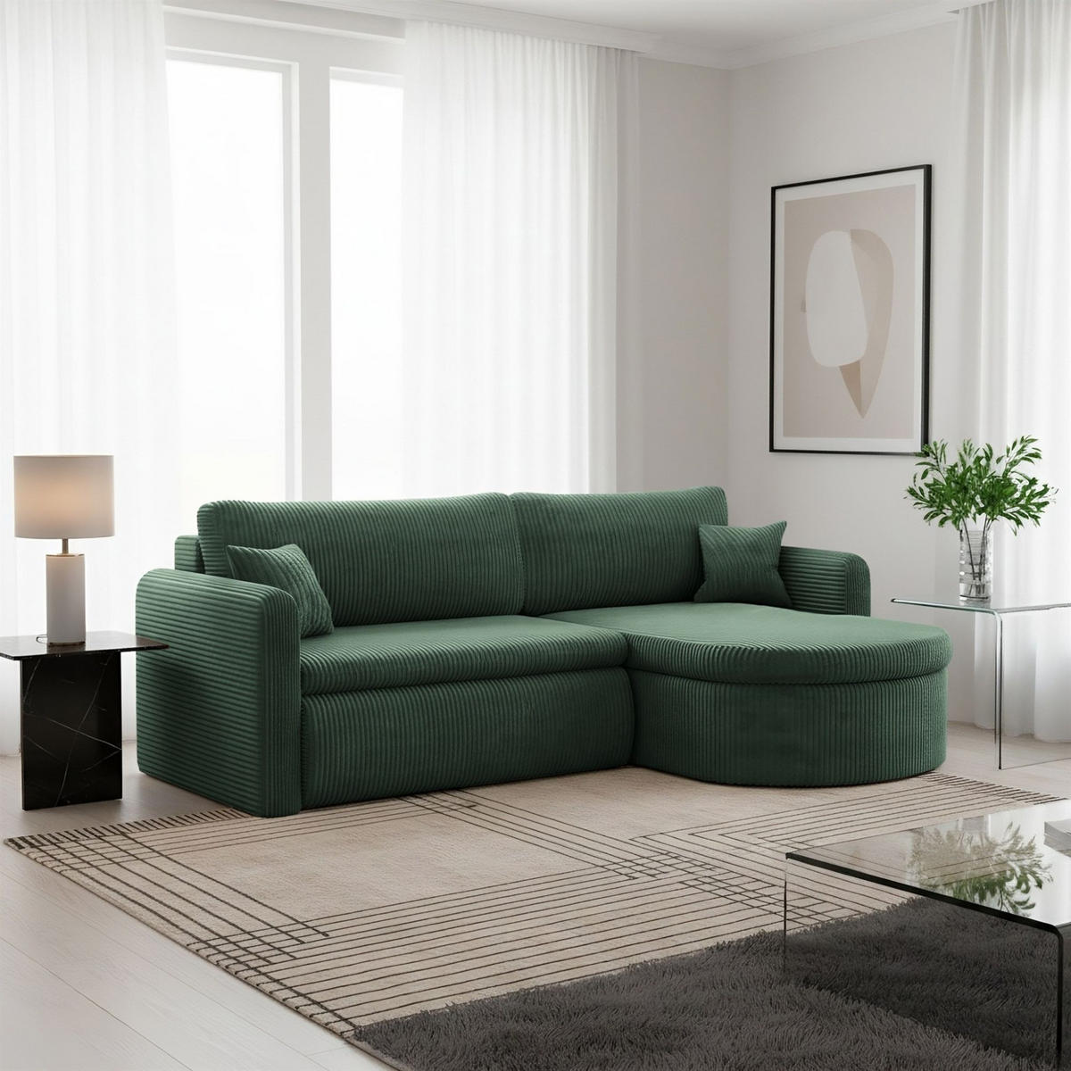 ECKSOFA Feliz In Poso - Grün, Holzwerkstoff/Textil (250/160cm) - Fun Möbel