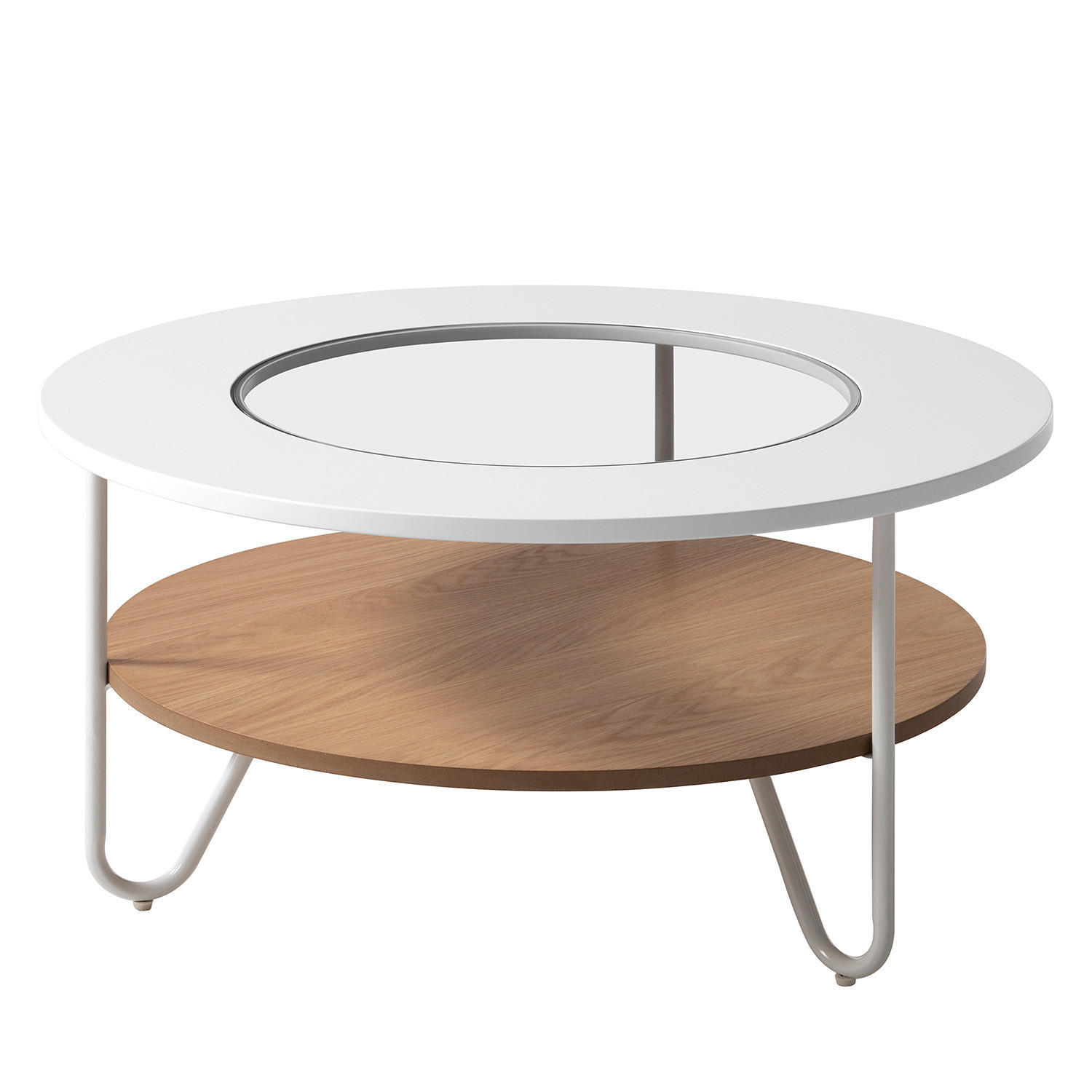 COUCHTISCH - Metall - Weiß / Eiche Dekor - Eichefarben/Weiß, Holzwerkstoff/Metall (80/80/40cm) - home24