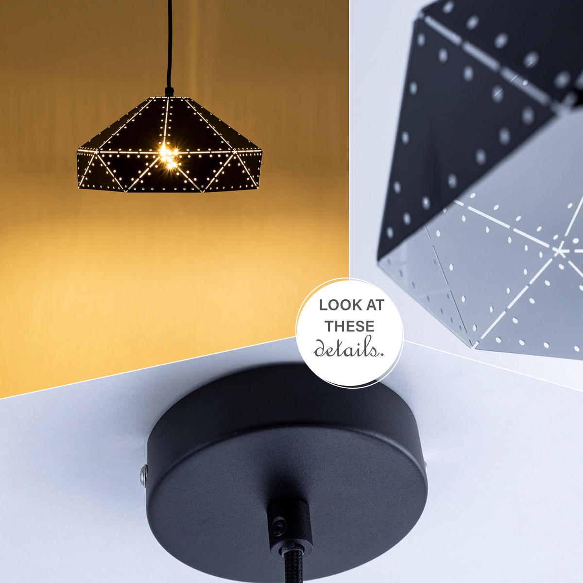 PENDELLEUCHTE Sayid - Schwarz/Weiß, Metall (32/32/16cm) - Paco Home