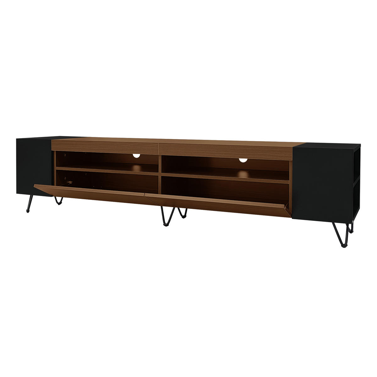 TV-MÖBEL Schwarz und Holzfarbe 180/36/43 cm - Schwarz, Holzwerkstoff (180/43/36cm) - PANGIVO
