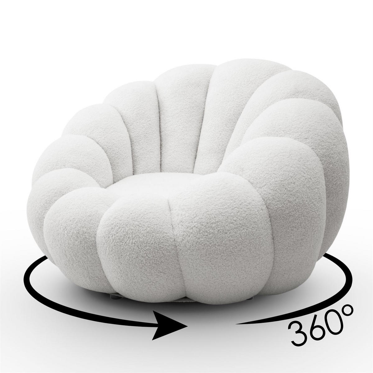 DREHSESSEL FLUFFY mit Fußstütze - Weiß, Textil (95/60/95cm) - Lookway