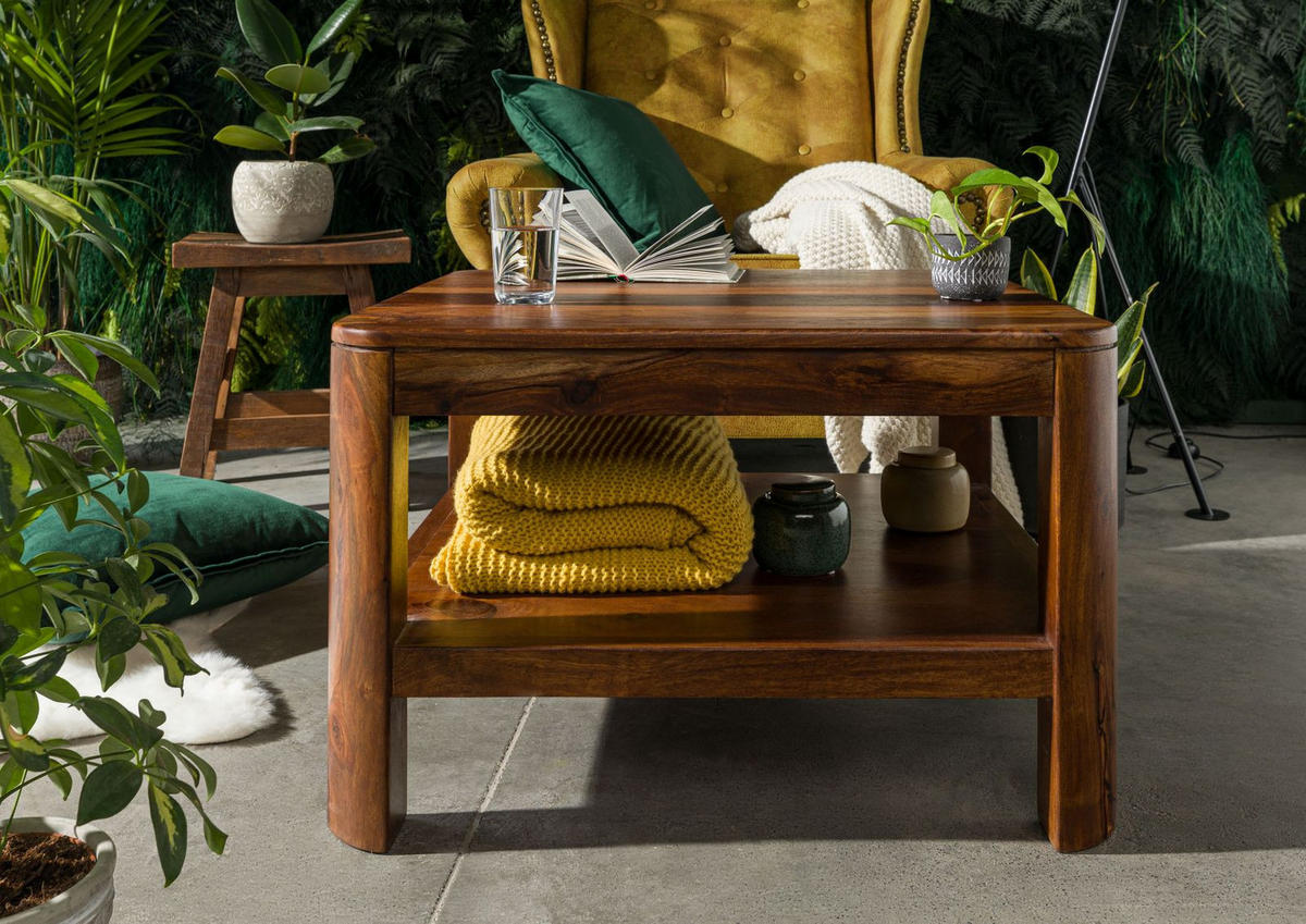COUCHTISCH Sheesham 70x70x45 walnuss gewachst TORONTO #206 - Walnussfarben, Holz (70/70/45cm) - Massivmoebel24