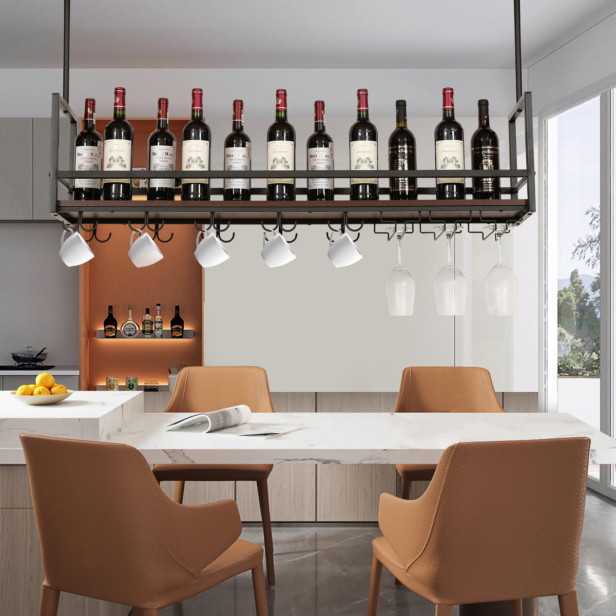 VINNÝ REGÁL Borejle - černá/barva vlašského ořechu, kov/kompozitní dřevo (120/64.5/30cm) - [en.casa]