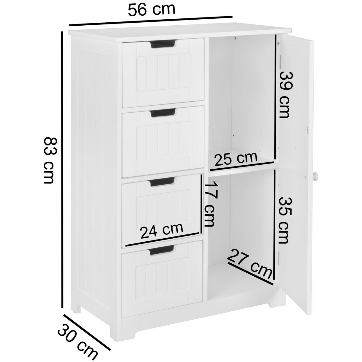 BADSCHRANK Weiß 30x83x30 cm im Landhausstil aus MDF mit 4 Schubladen - Weiß, Holz (56/83/30cm) - KADIMA DESIGN