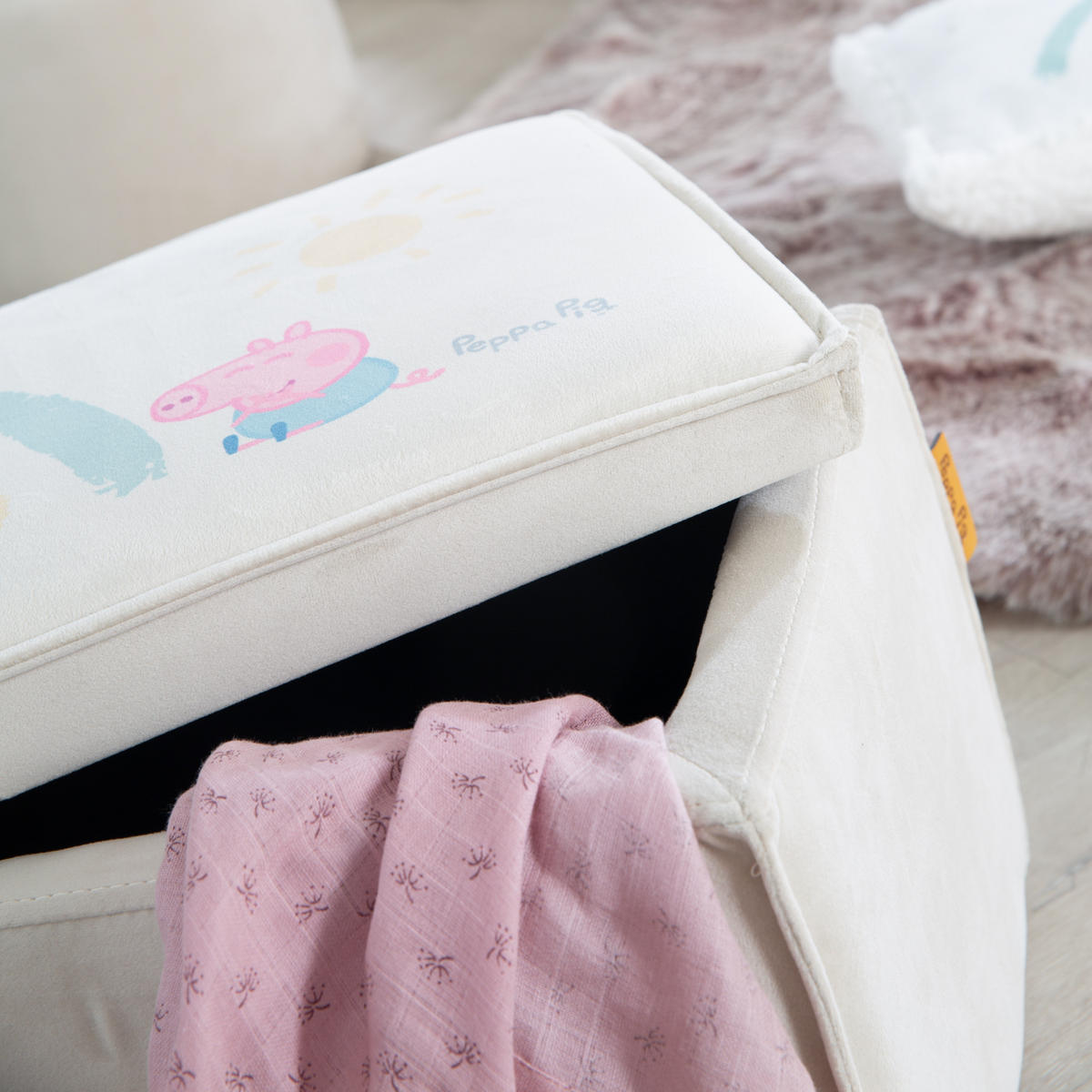 KINDERHOCKER mit Aufbewahrungsfunktion Peppa Pig - Beige, Holzwerkstoff/Textil (56.5/27.5/31cm) - Roba