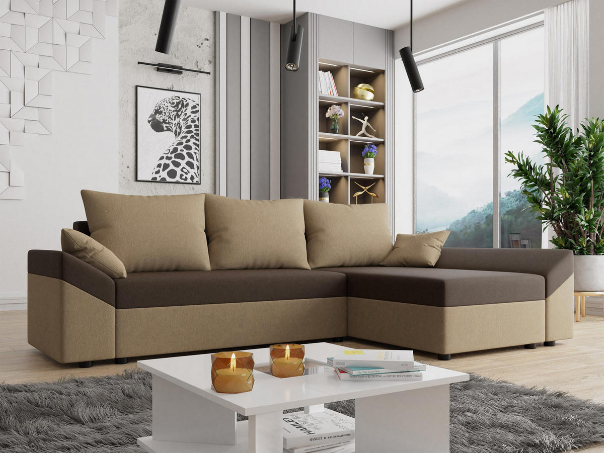 ECKSOFA Dante L - Beige/Schwarz, Holz/Kunststoff (240/140cm) - MIRJAN24