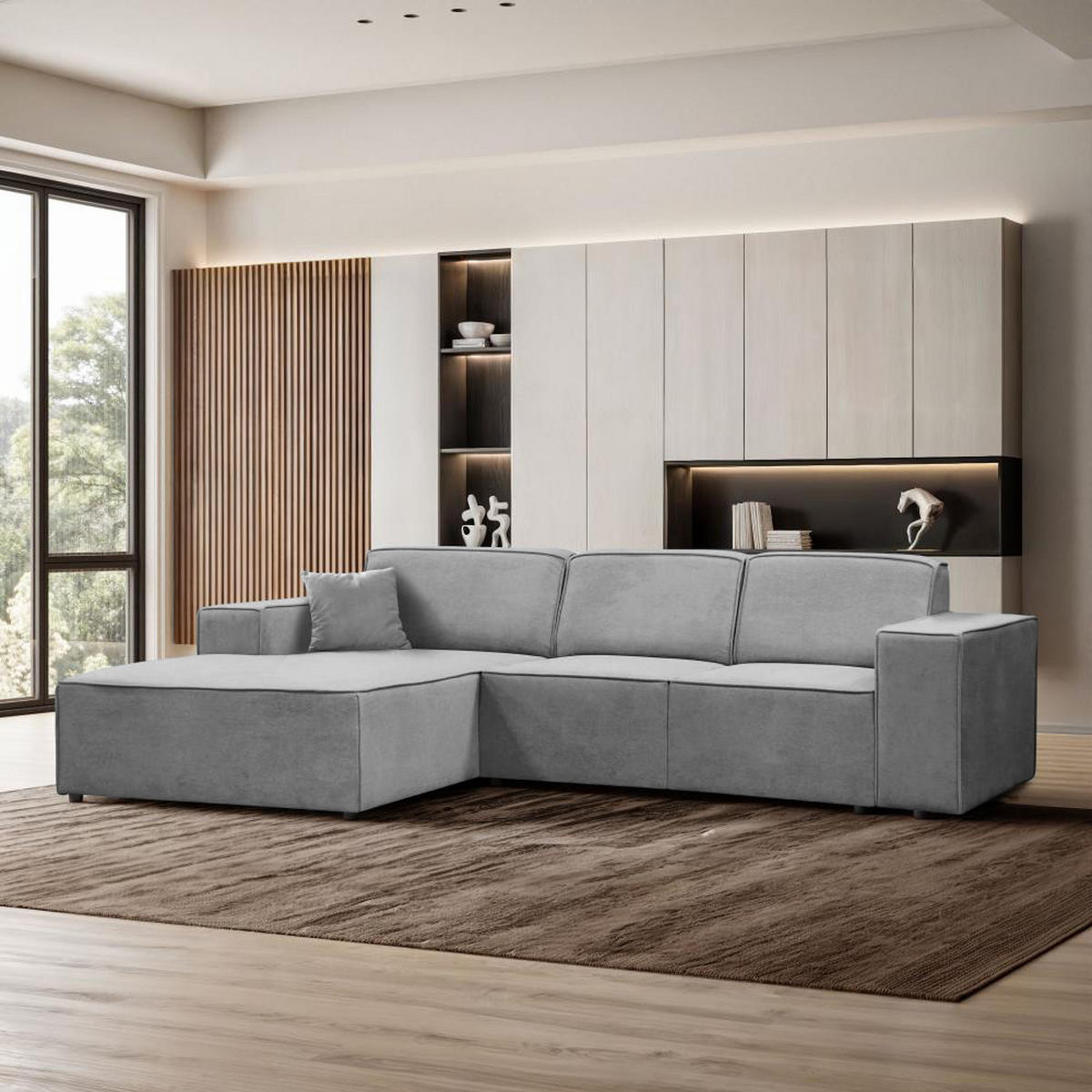 ECKSOFA ohne Schlaffunktion Pedro L hellgrau links - Hellgrau/Schwarz, Kunststoff/Textil (267/170cm) - Beautysofa