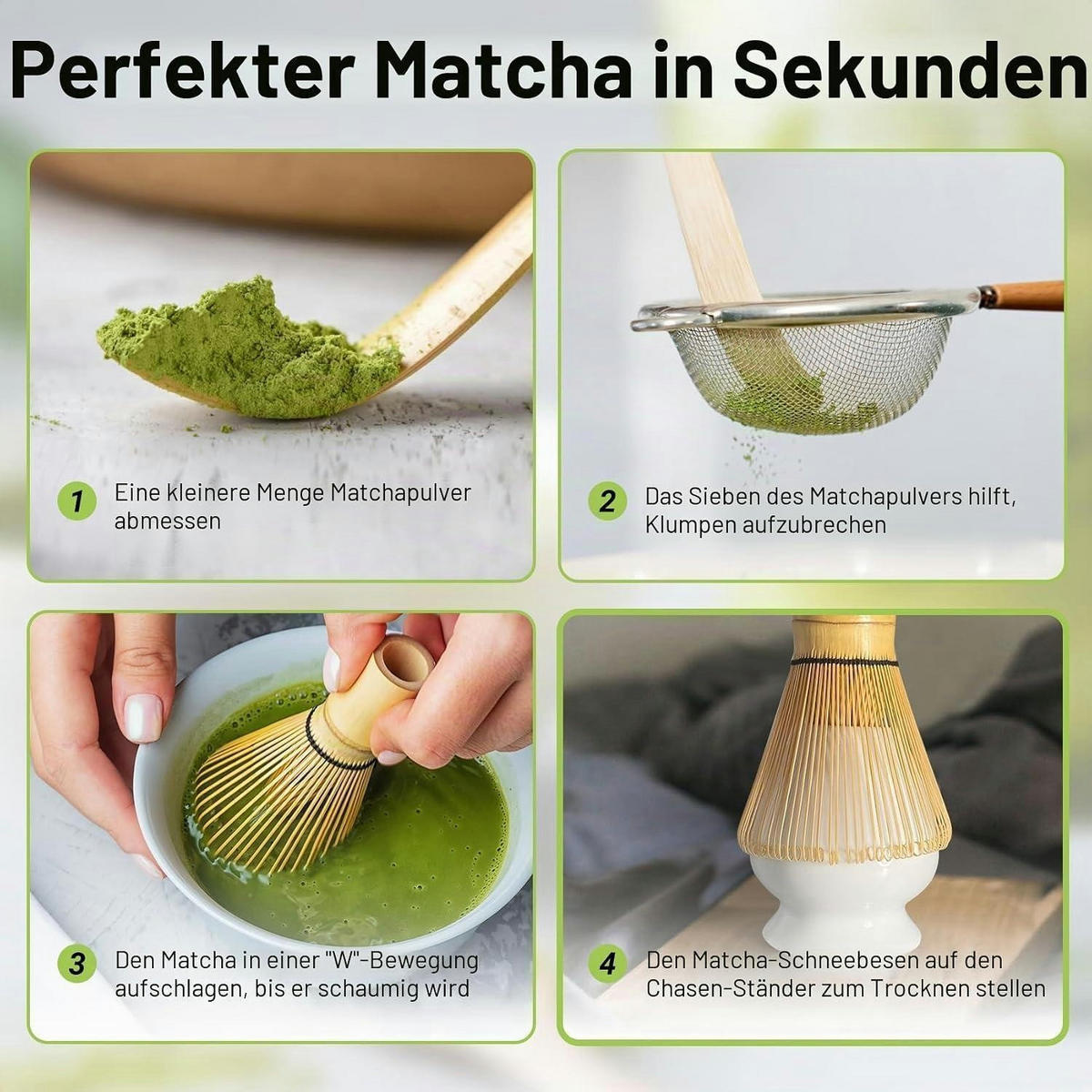 MATCHA Set 5-teiliges Set - Weiß, Naturmaterialien (11/1.5/22cm)