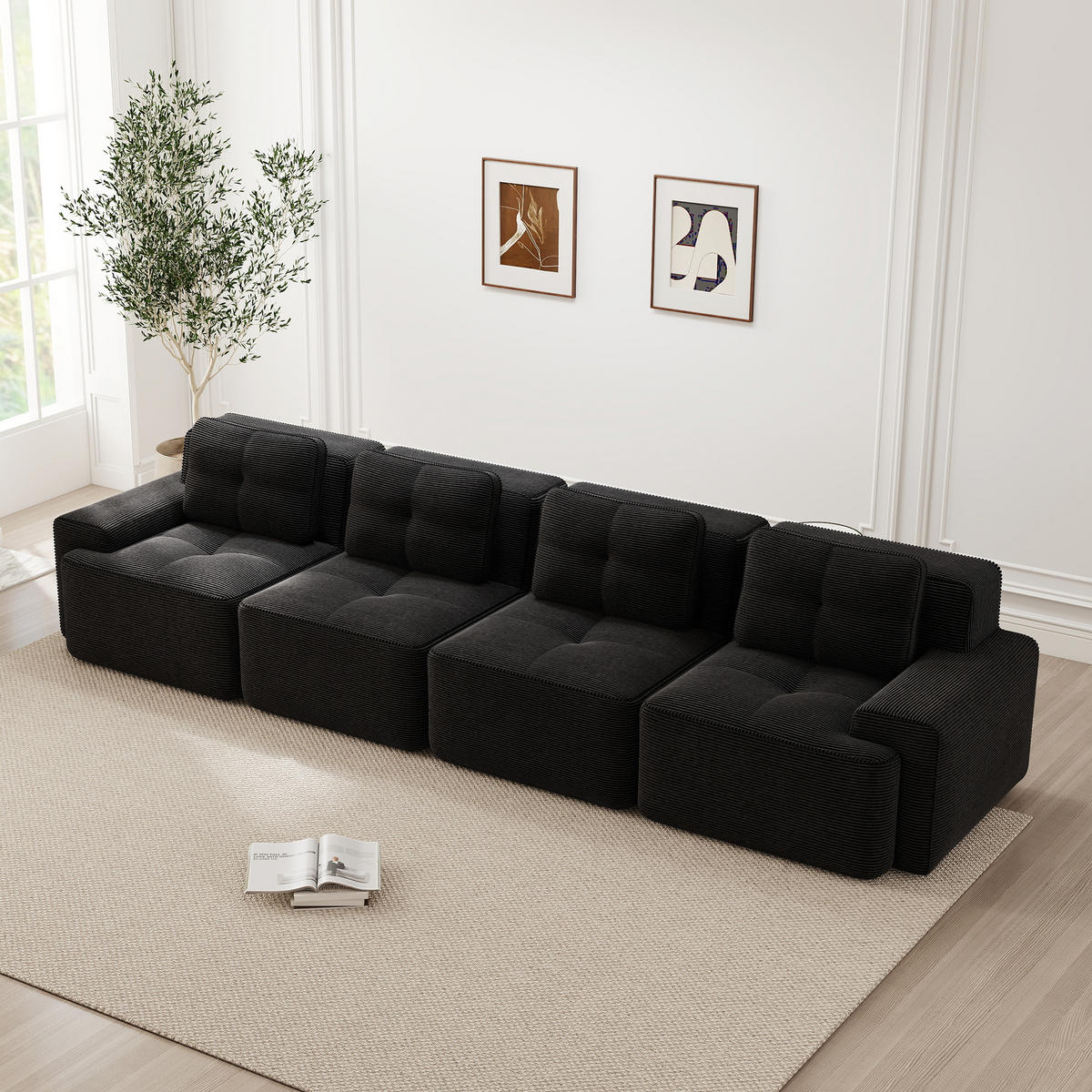 4-SITZER SOFA Cord Schwarz rutschfest - Schwarz, Textil (382/69/104cm) - WISHDOR