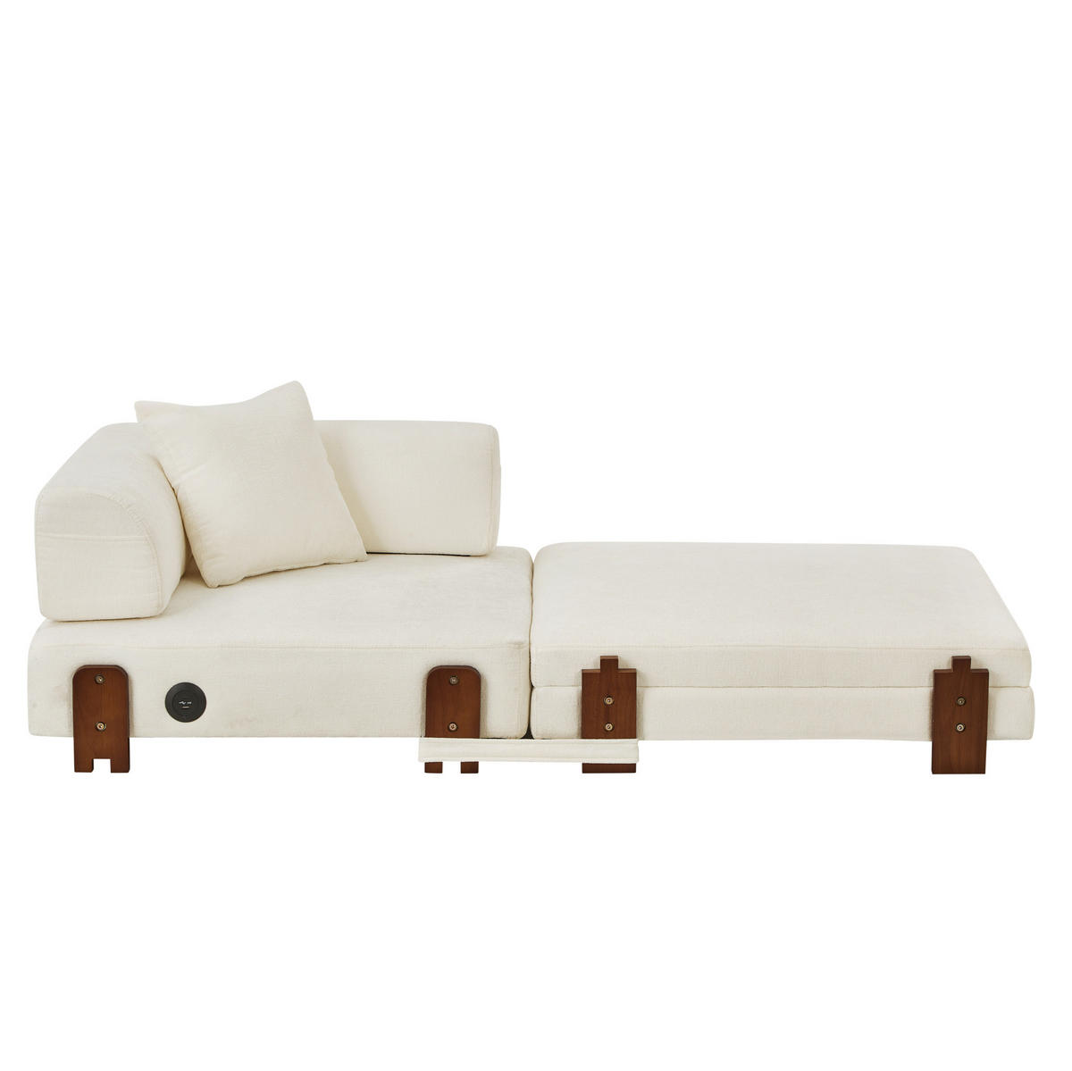 SCHLAFSESSEL aus Stoff Beige mit USB-, Type-C-Anschluss, Stauraum, Seitenfächern und Kissen - Beige, Textil (84/48/170.5cm) - Modfu