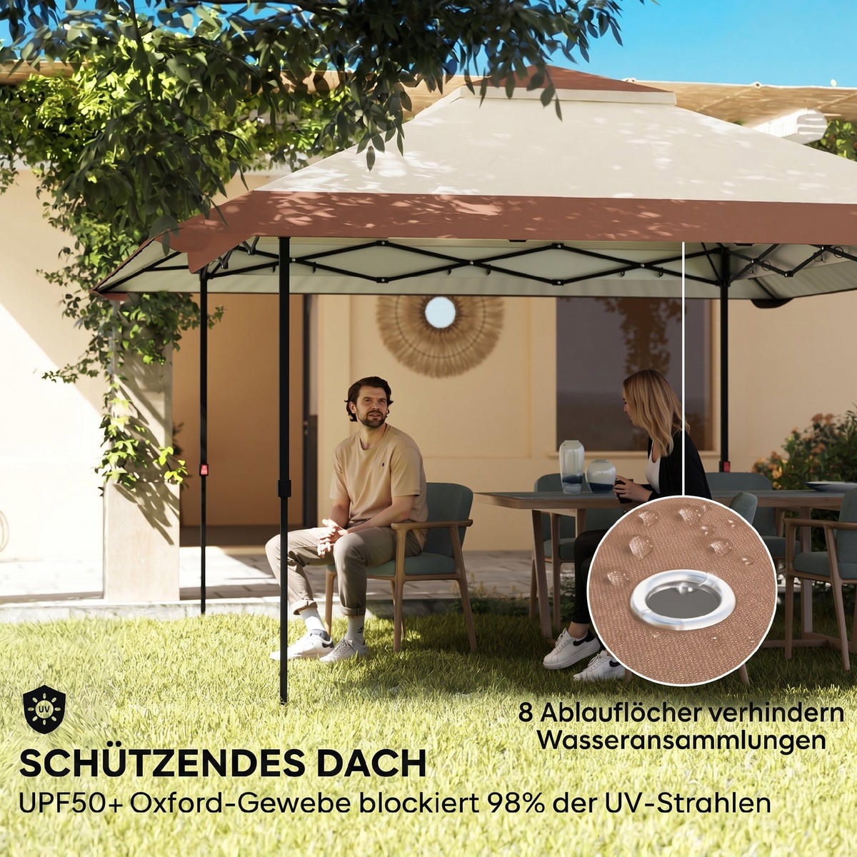 PAVILLON 4x 4m - Beige, Metall (400/288/400cm) - Outsunny